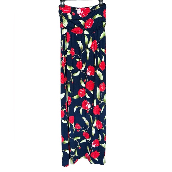 Strapless Navy Floral Print Midi Dress Size Medium - Picture 1 of 6